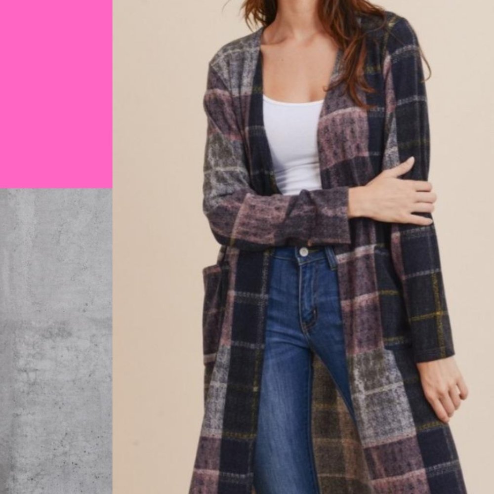 Plaid long body cardigan
